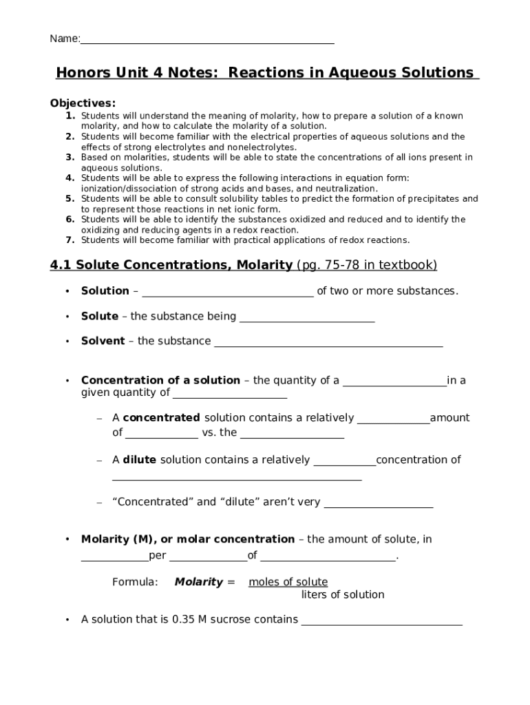 Chapter 4Chemical reactions in Aqueous Solutions Doc Template | pdfFiller