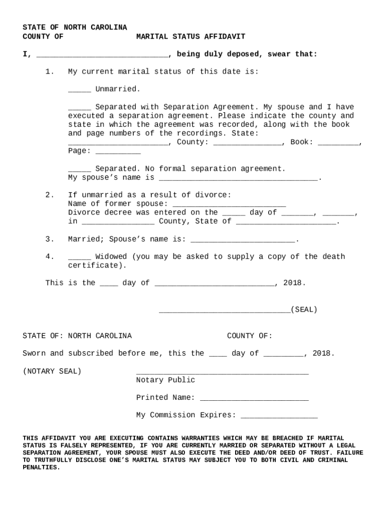 AFFIDAVIT OF MARITAL STATUS AND INDEMNITY Doc Template pdfFiller