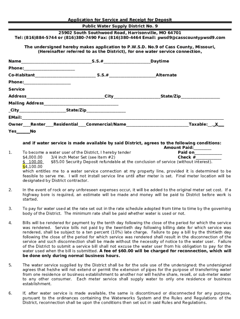 Public Water Supply District No. 9, Cass County, MO Doc Template