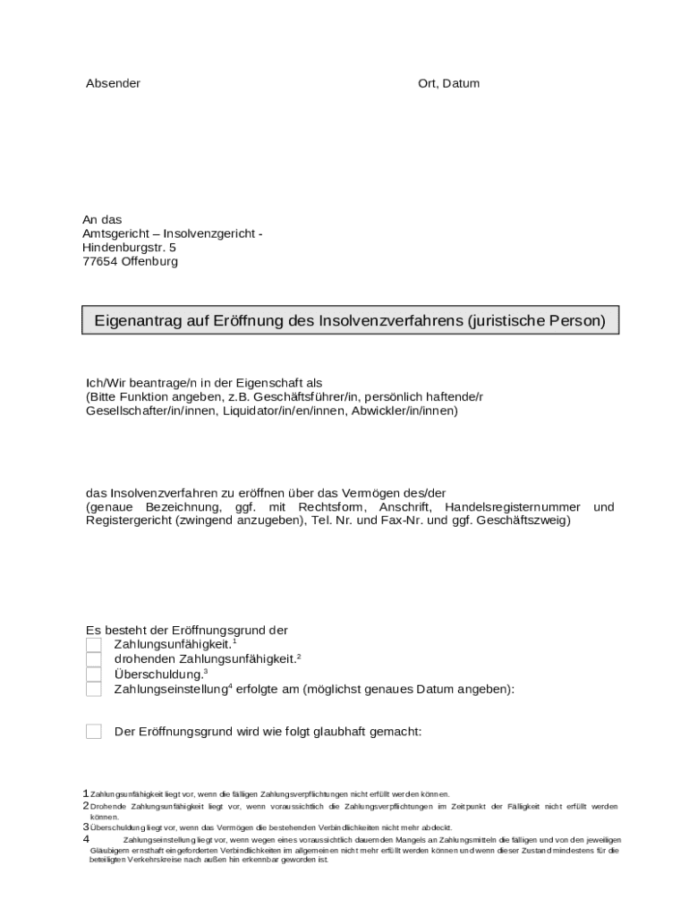 Eigenantrag auf Erffnung des Insolvenzverfahrens Preview on Page 1