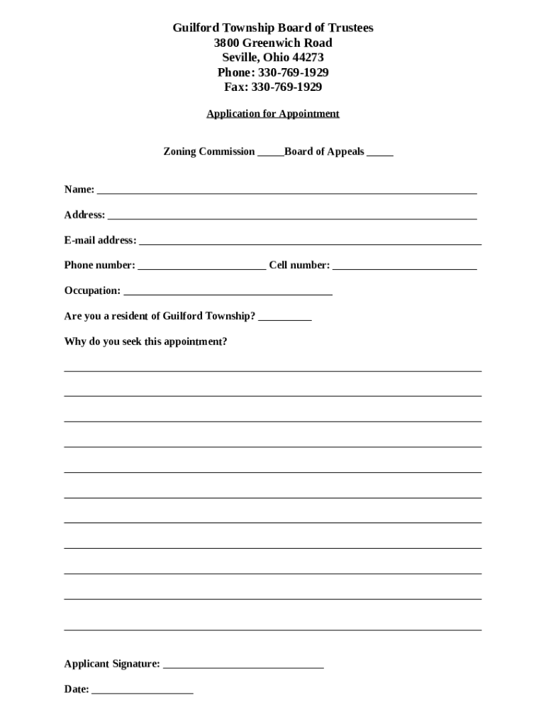 APPLICATION FOR ZONING VARIANCE guilford township Doc Template