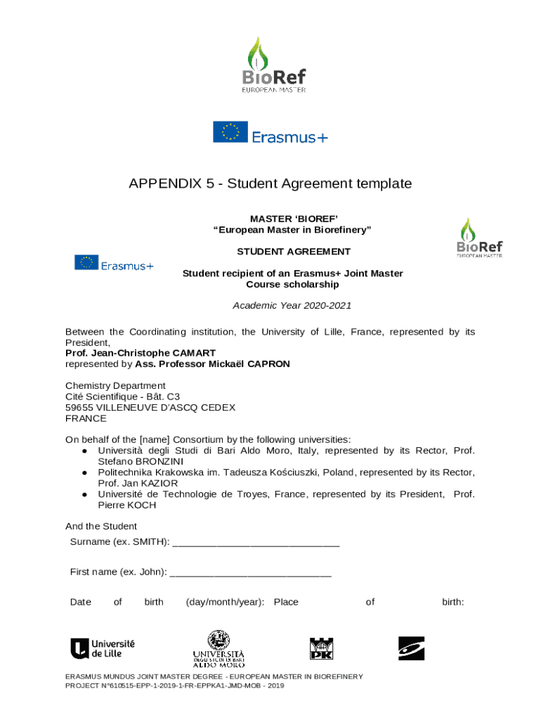 Student Agreement Template Preview on Page 1