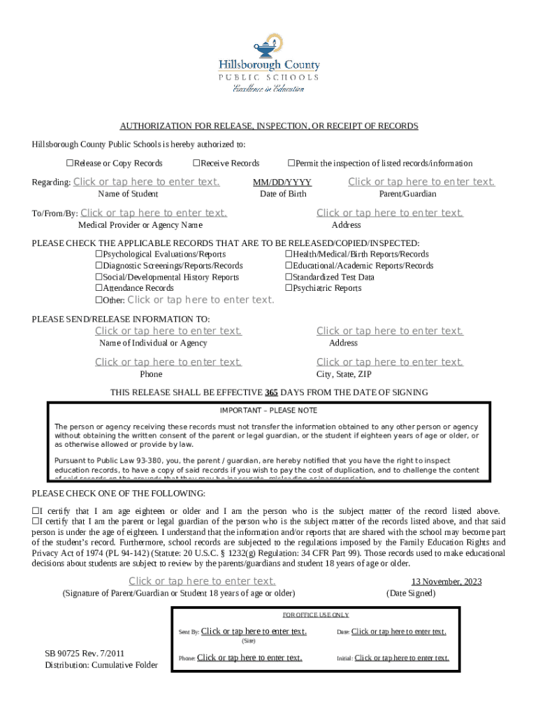 Hillsborough County Public Schools Records Request Doc Template pdfFiller