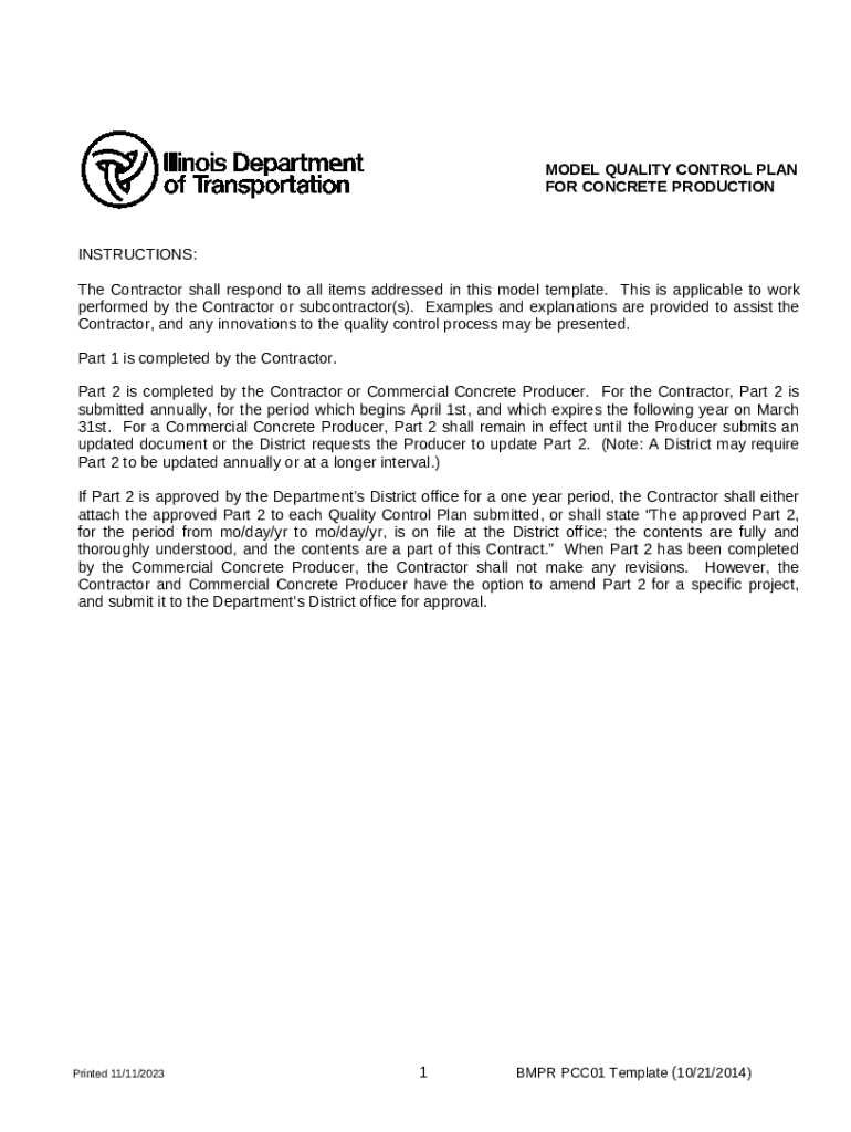 Contractor Quality Control Plans Doc Template pdfFiller