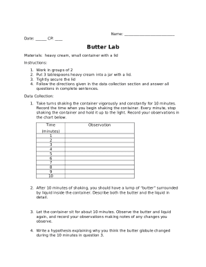 Butter Lab Experiment Form