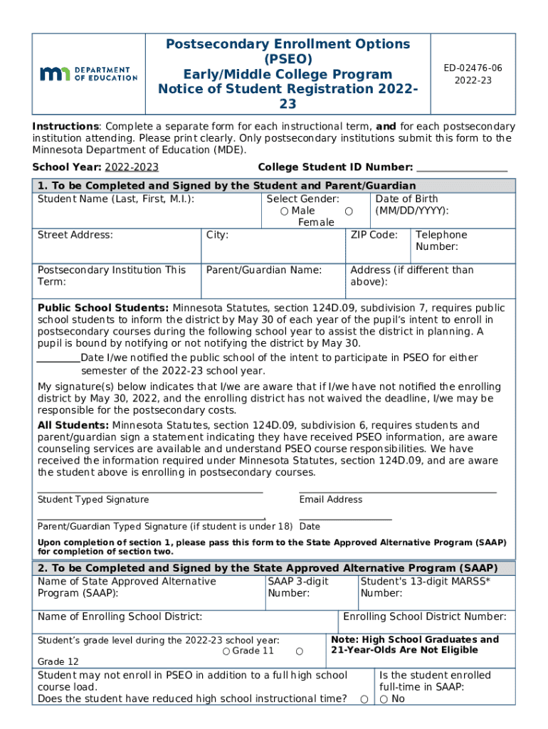 Free Postsecondary Enrollment Options Notice of education mn Doc