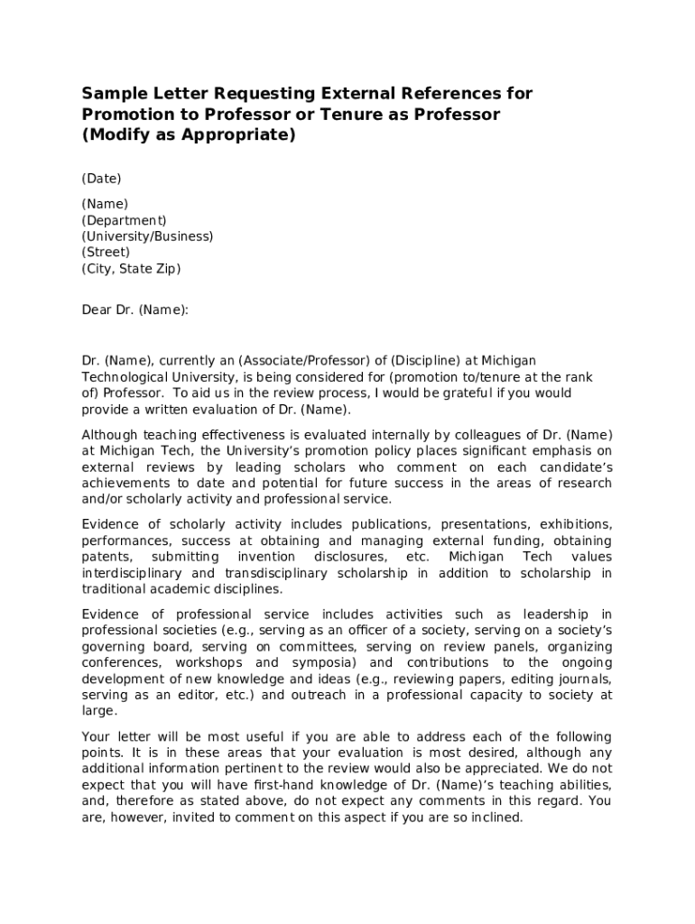 Sample Reference Letter for Promotion (Associate/Professor) Doc