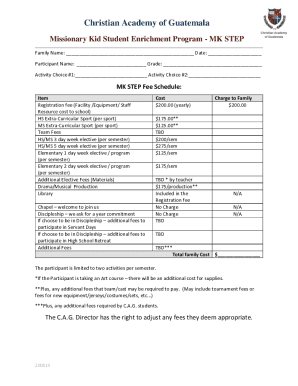 Fillable Online Missionary Kid Student Enrichment Program - MK STEP - Fax Email Print - pdfFiller