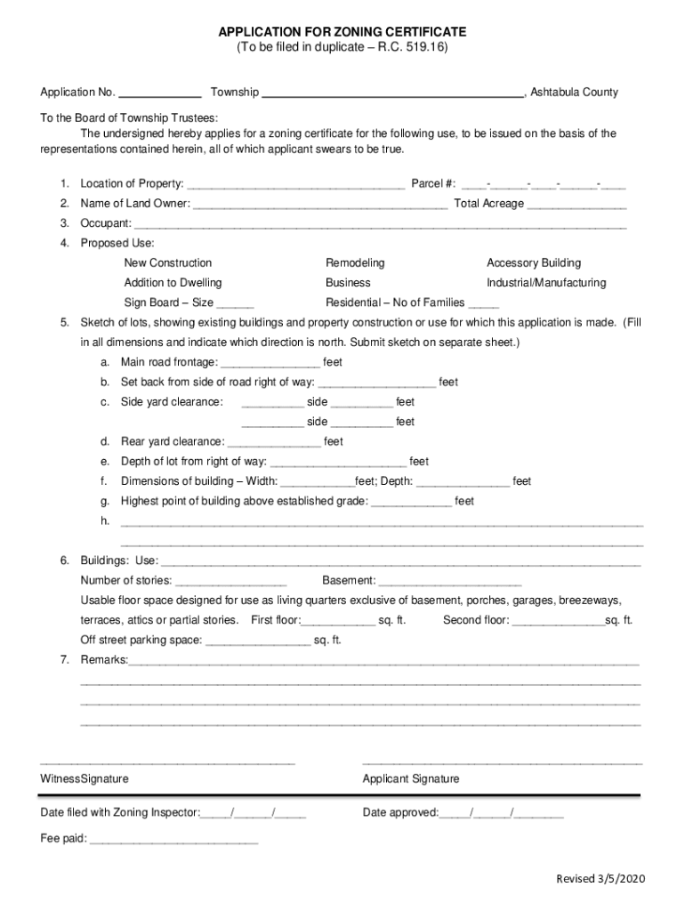 Fillable Online Application for Zoning Permit HARPERSFIELD Fax Email Print pdfFiller