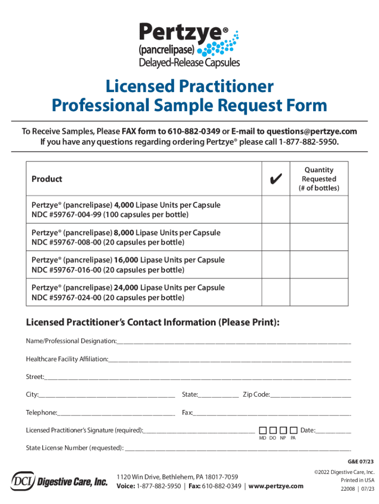 Fillable Online Licensed Practitioner Professional Sample Request Form ...