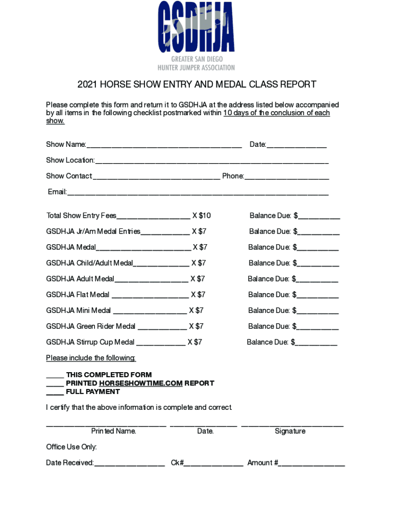 Fillable Online horse show and medal class declaration form Fax Email