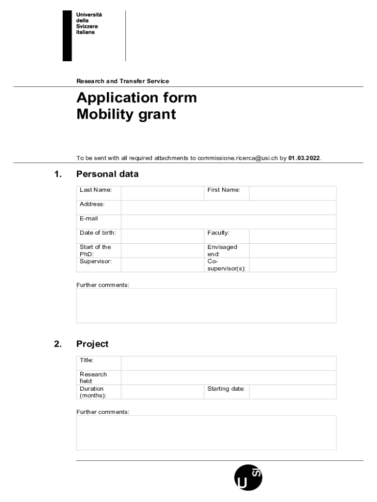 Fillable Online Application form Mobility grant Fax Email Print pdfFiller