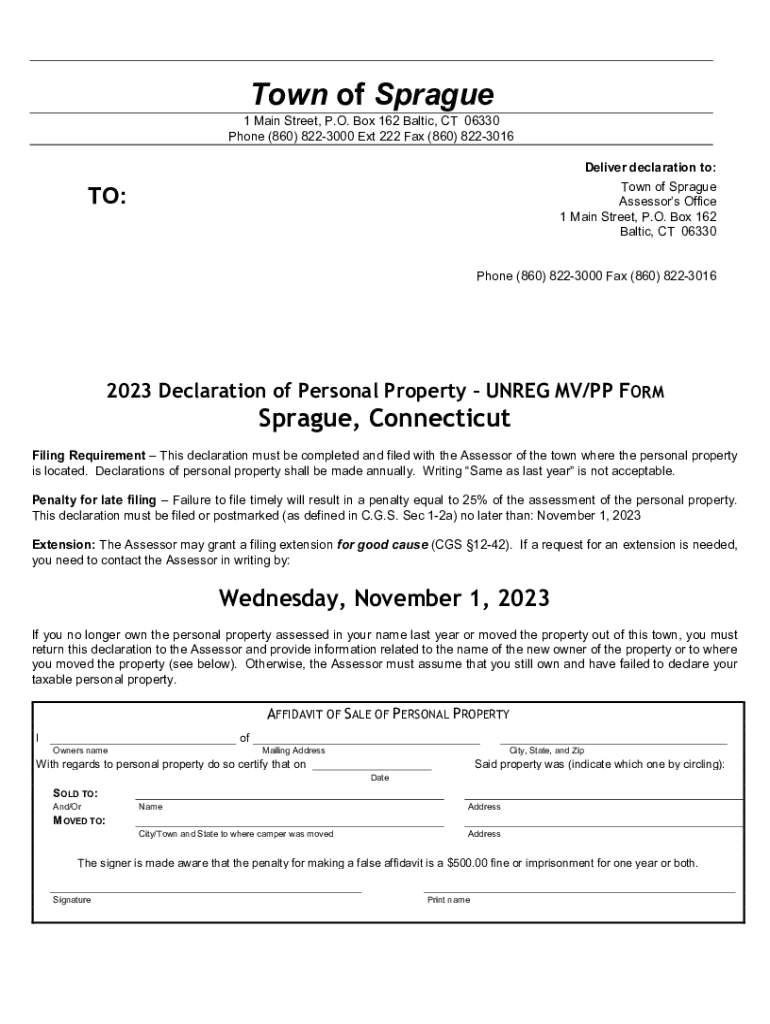 Fillable Online SPRAGUE, TOWN OF Property Tax Information and Collection Fax Email Print