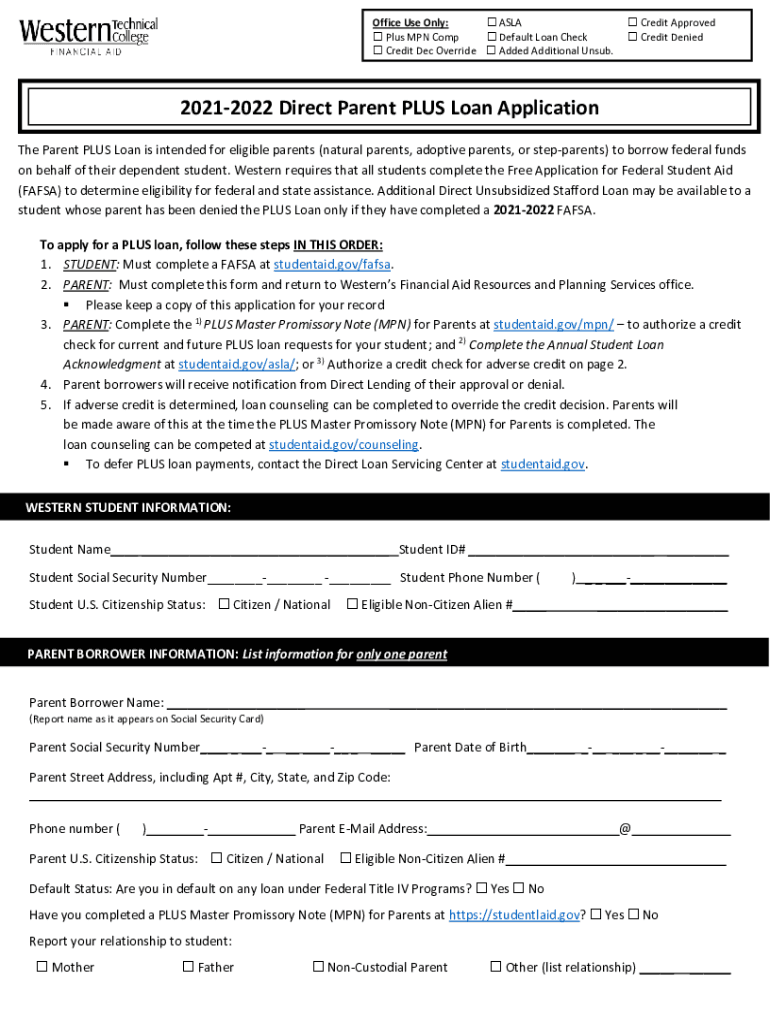 Fillable Online 2021 2022 Direct Parent PLUS Loan Application Fax Email Fillable online 2021 2022 direct parent plus loan application fax email