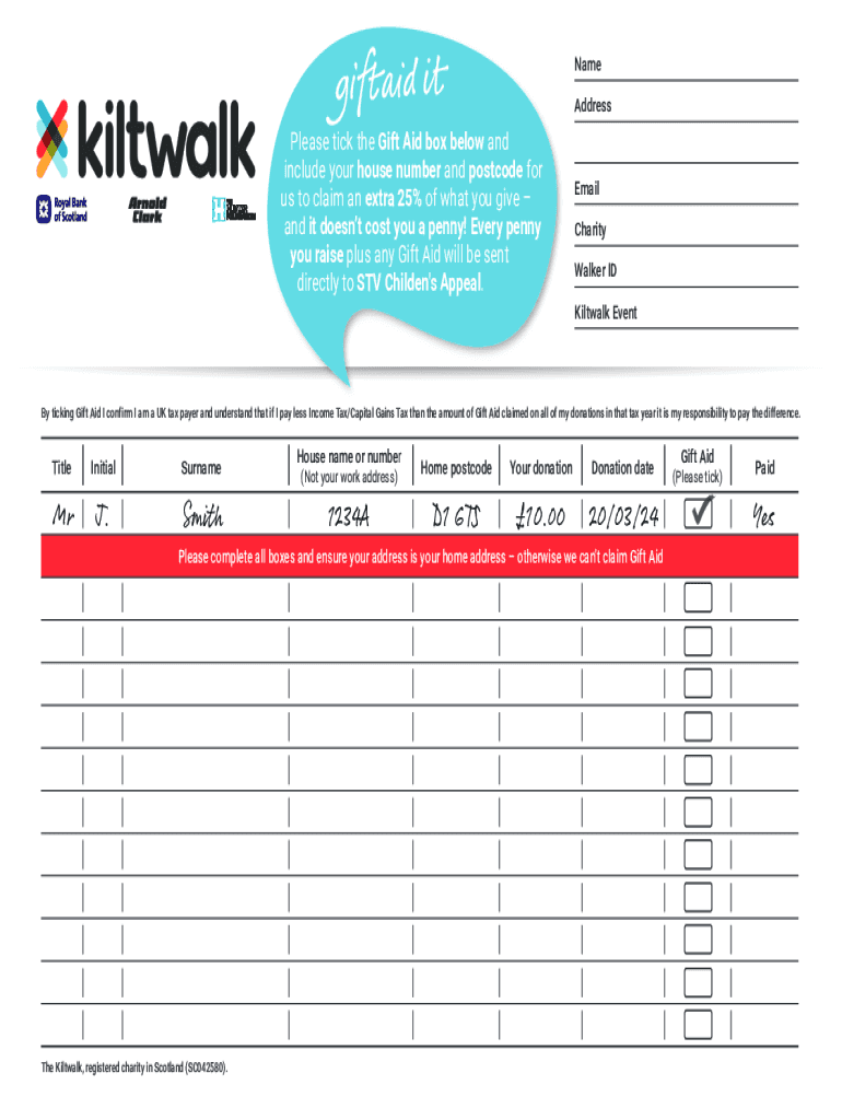 Kiltwalk Sponsor Form 2024 Preview on Page 1