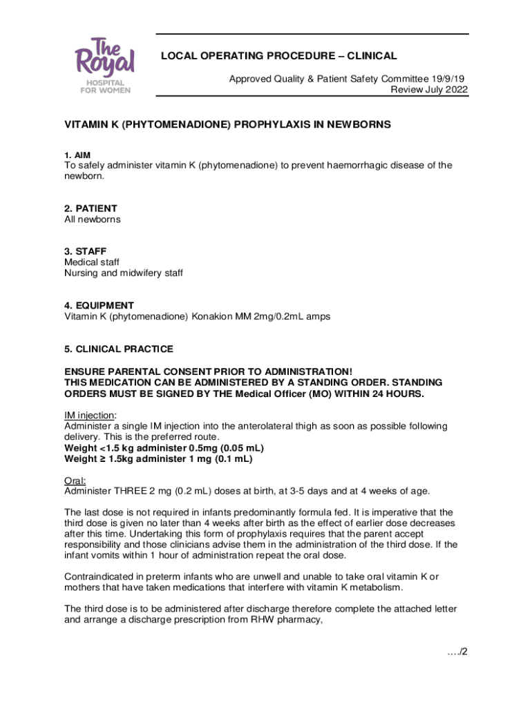 Fillable Online Vitamin K prophylaxis in newborns. Medications Fax