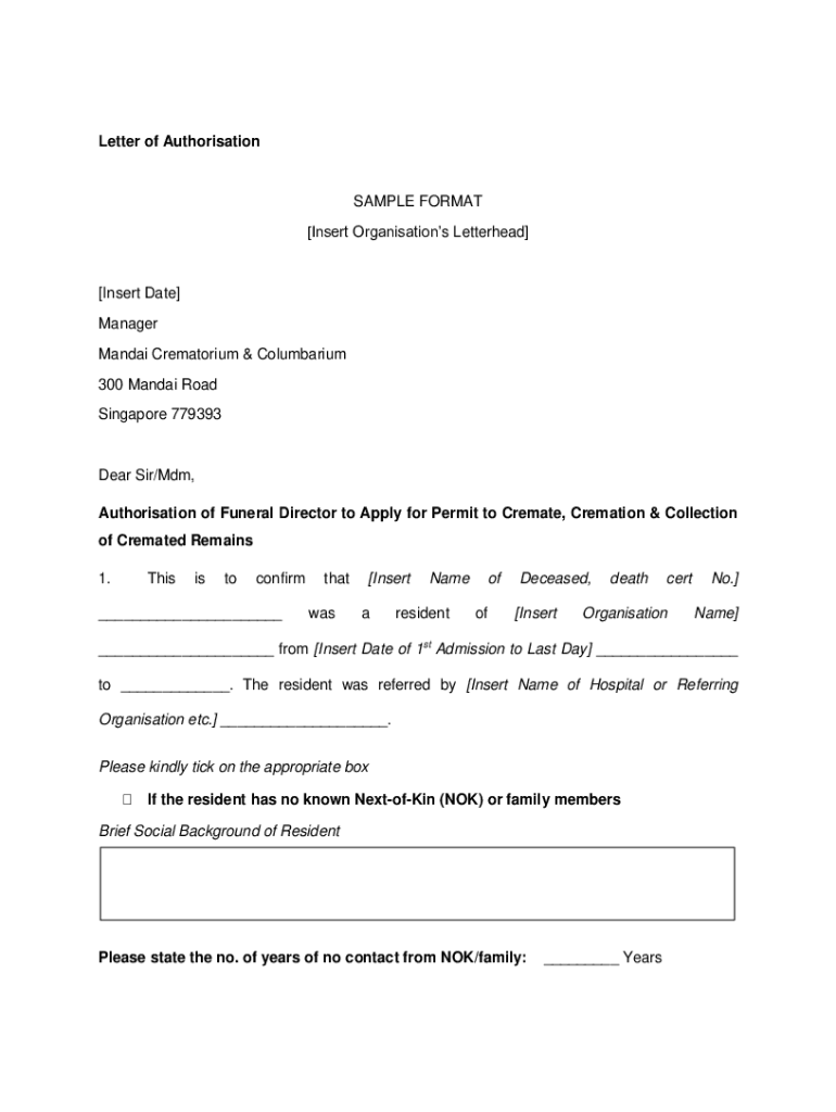 Fillable Online Letter of Authorisation SAMPLE FORMAT Insert ...