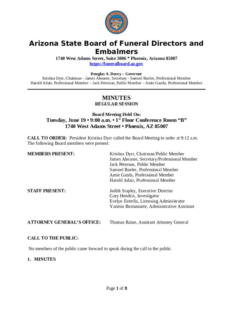 Arizona State Board of Funeral Directors & Embalmers Doc Template