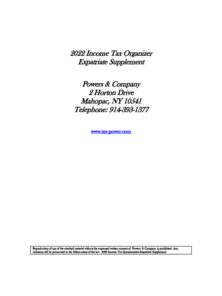 Fillable Online 2022 Foreign National Tax Return OrganizerForm 1040