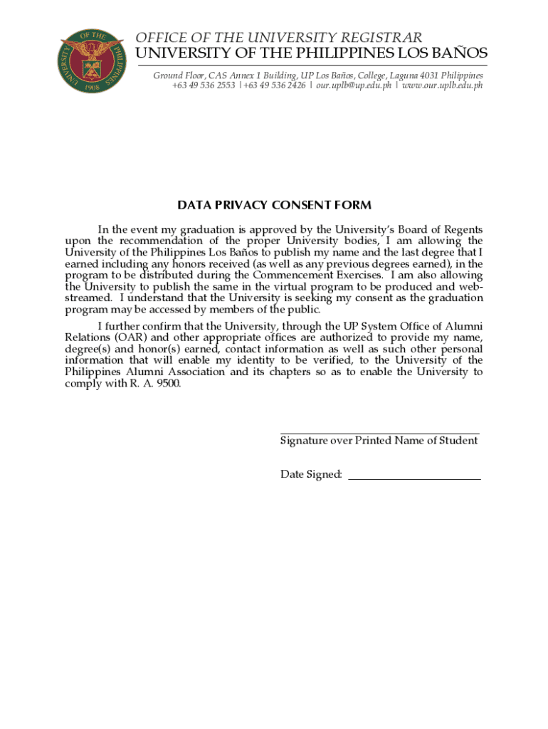 Fillable Online OUR - Data Privacy Consent Form - Rev 20210705 Fax ...
