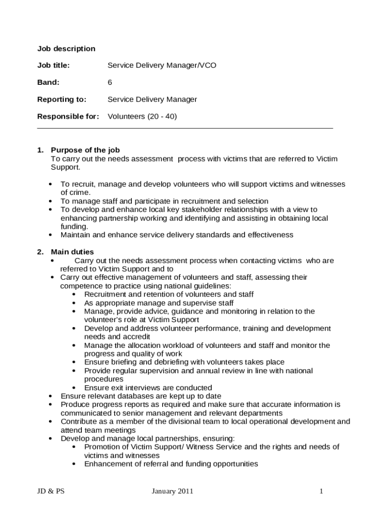 Service Delivery Manager Job Description, Skills and More Doc Template