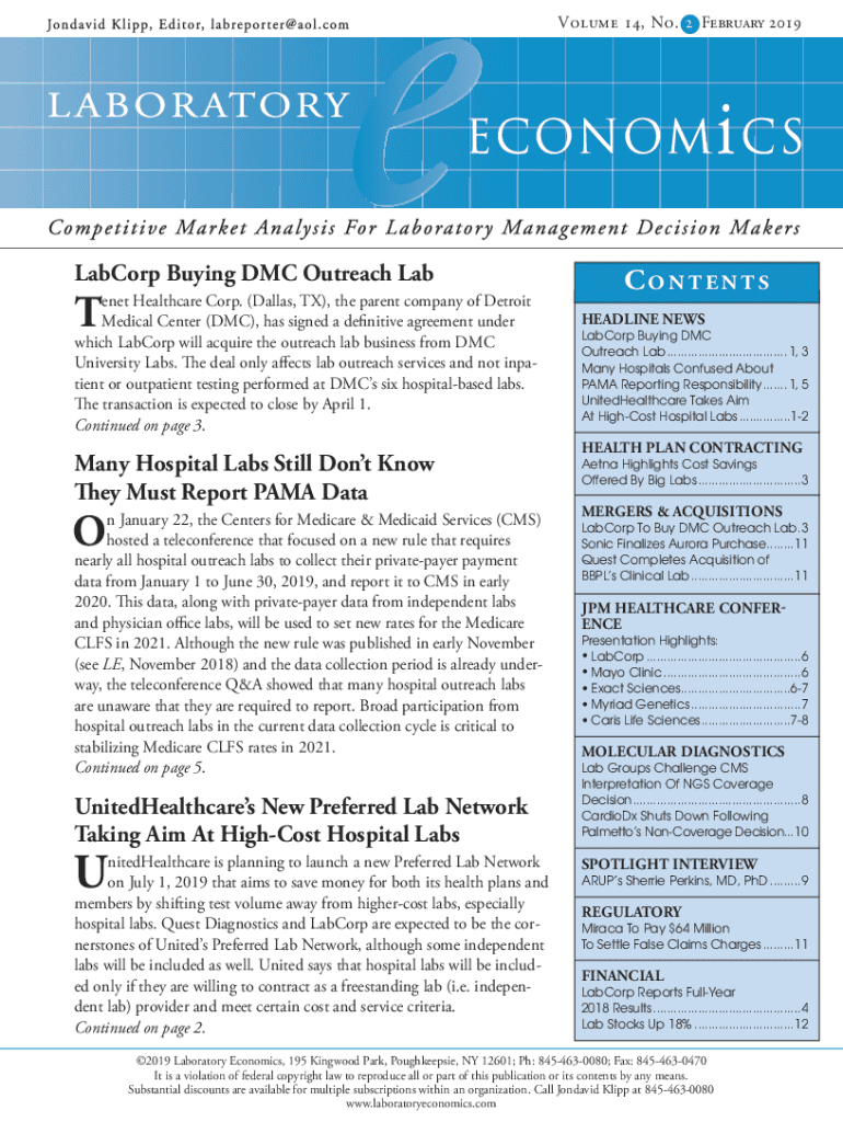 Fillable Online DMC selling parts of lab services business to LabCorp