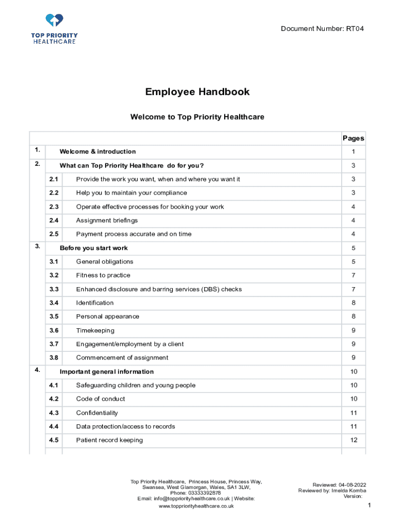 Fillable Online Employee Handbook Standard Healthcare Fax Email Print