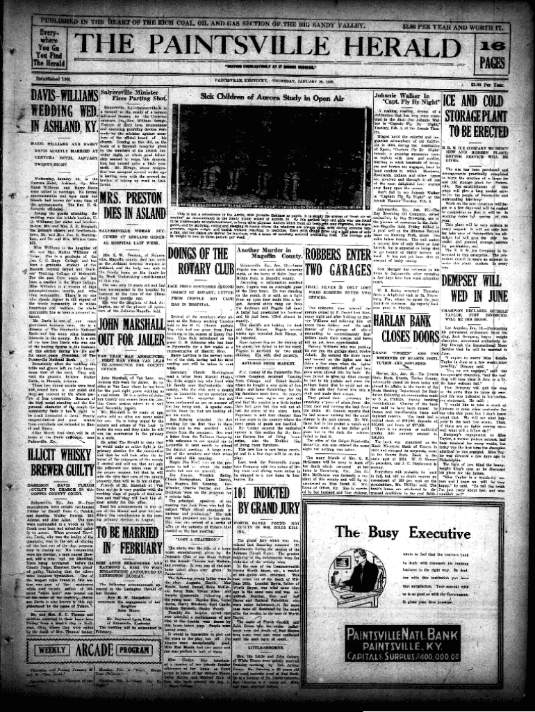 Fillable Online I HE PAINTSVILLE HERALD Fax Email Print pdfFiller