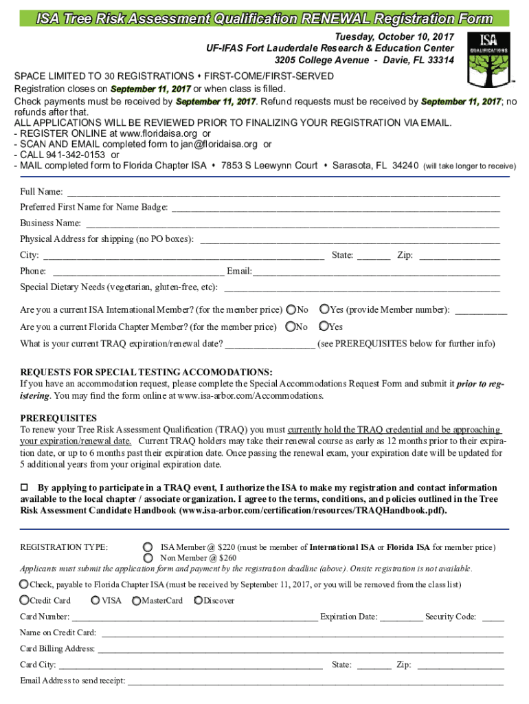 Fillable Online ISA Tree Risk Assessment Qualification RENEWAL COURSE
