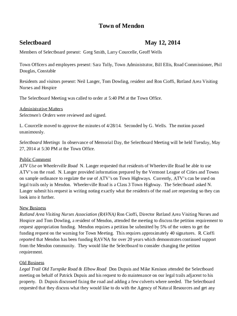 Town Officers and employees present Sara Tully, Town Administrator