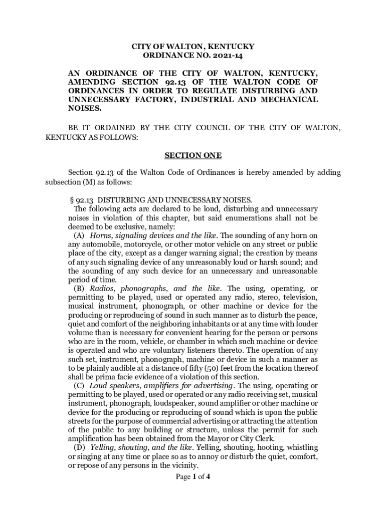 Fillable Online Walton, KY Code of Ordinances TITLE VII TRAFFIC CODE