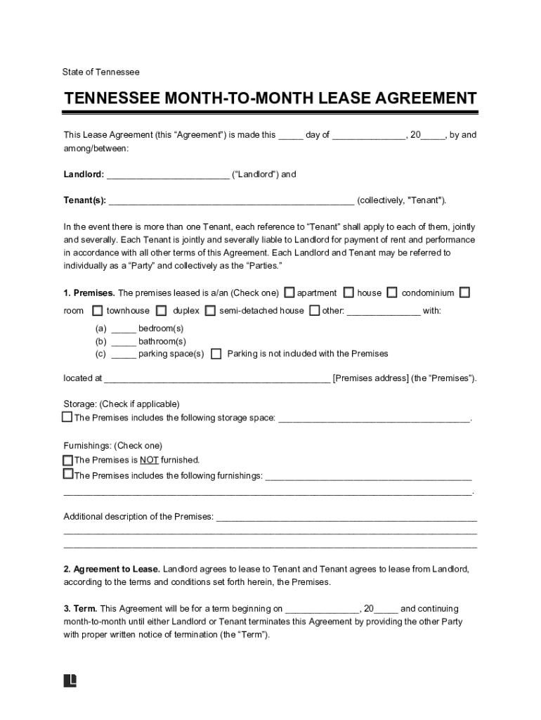 Fillable Online Tennessee Month to Month Lease Agreement Template Fax Email Print - pdfFiller
