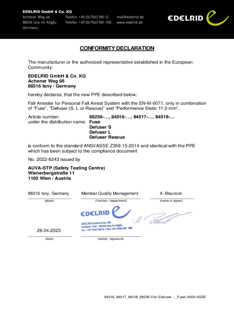 Fillable Online Fall Arrester for Personal Fall Arrest System with the