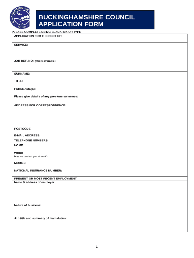 buckinghamshire county council teaching application Doc Template
