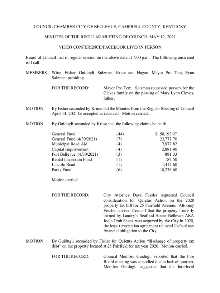 Fillable Online council chamber city of bellevue, campbell county