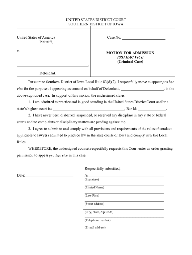 Fillable Online Pursuant to Southern District of Iowa Local Rule 83(d