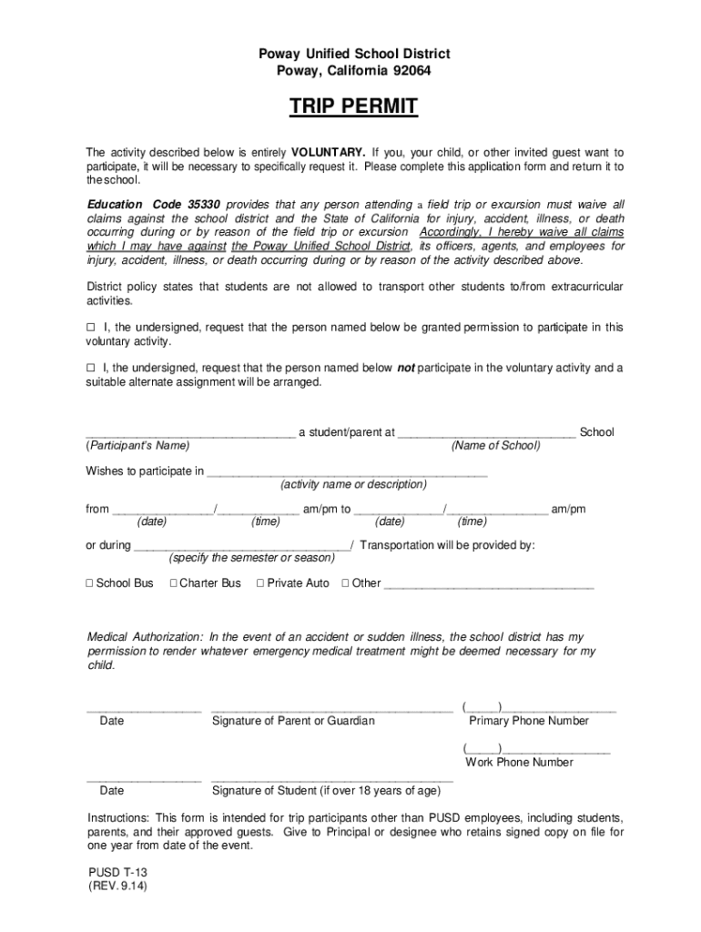 Fillable Online Poway Unified School District Preview on Page 1