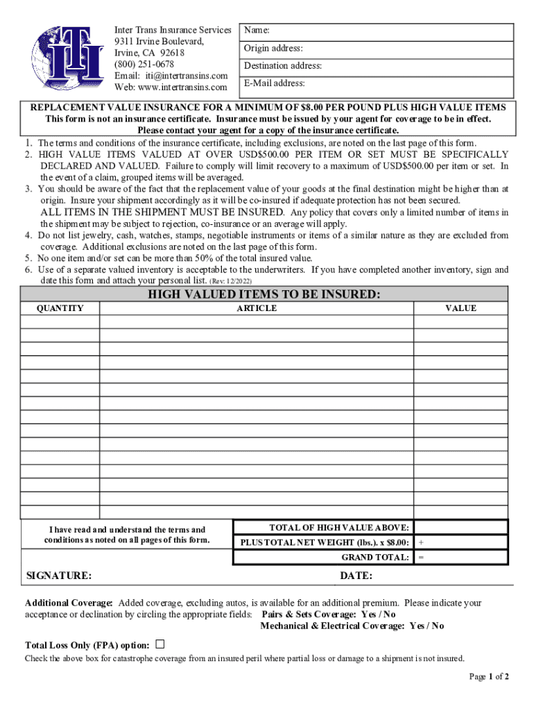 Inter Trans Insurance - Fill Online, Printable, Fillable, Blank Preview on Page 1