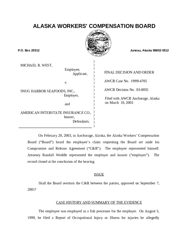 SNUG HARBOR SEAFOODS, INC appeals dol alaska Doc Template pdfFiller