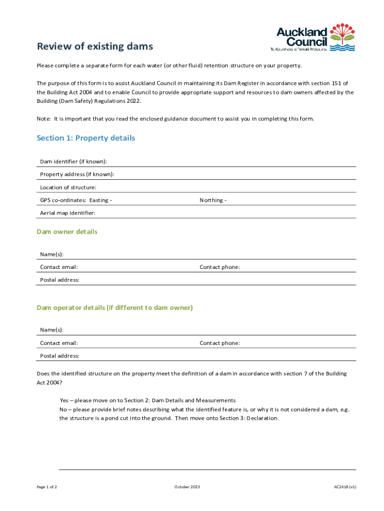 Fillable Online Review of existing dams registration form Fax Email ...
