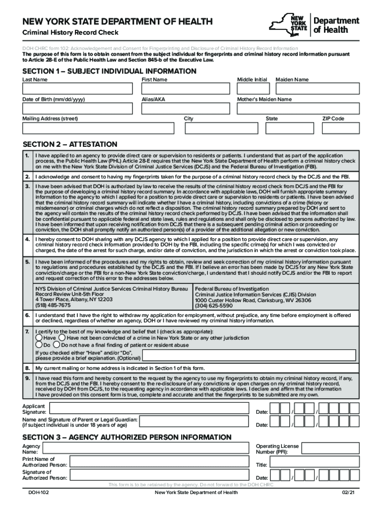 Fillable online nys doh chrc 102 form fill out sign online fax email