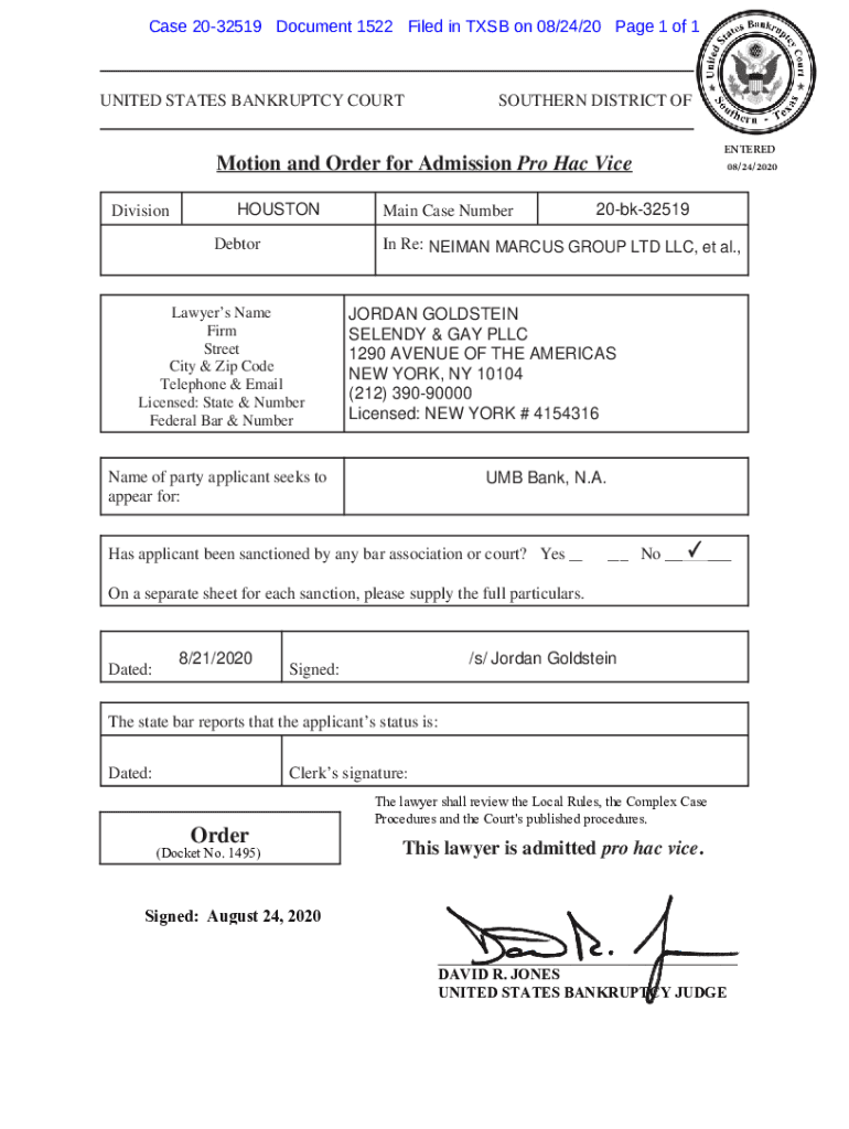 Fillable Online Motion to Appear Pro Hac Vice Southern District of