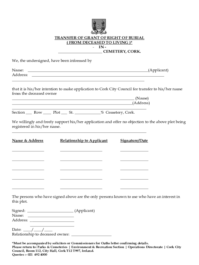 Fillable Online Sample Letter of Burial Right Relinquishment Fax