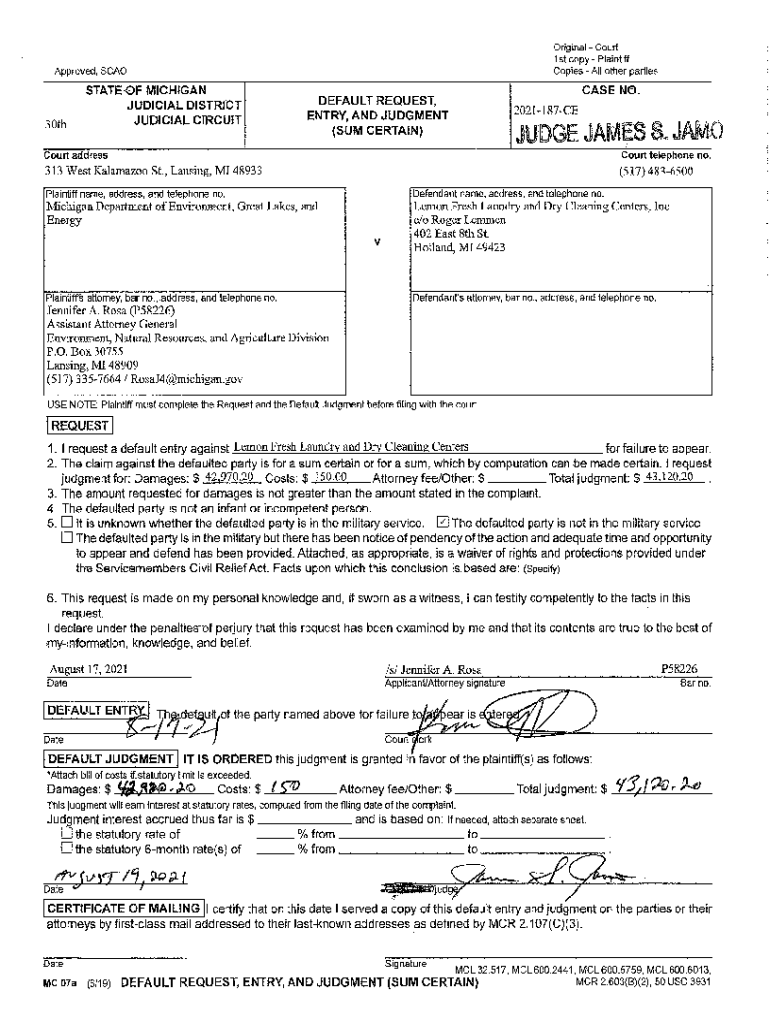 Fillable Online default request, affidavit, entry, and judgment (sum