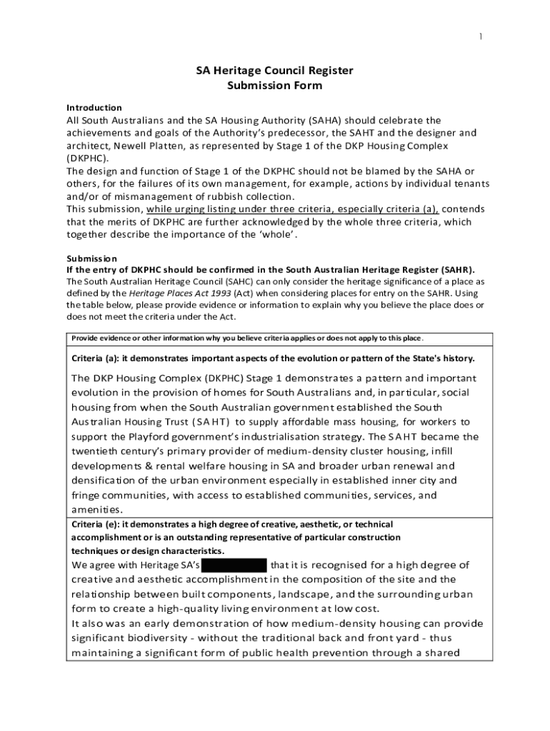 Fillable Online SA Heritage Council Register Submission Form Fax Email