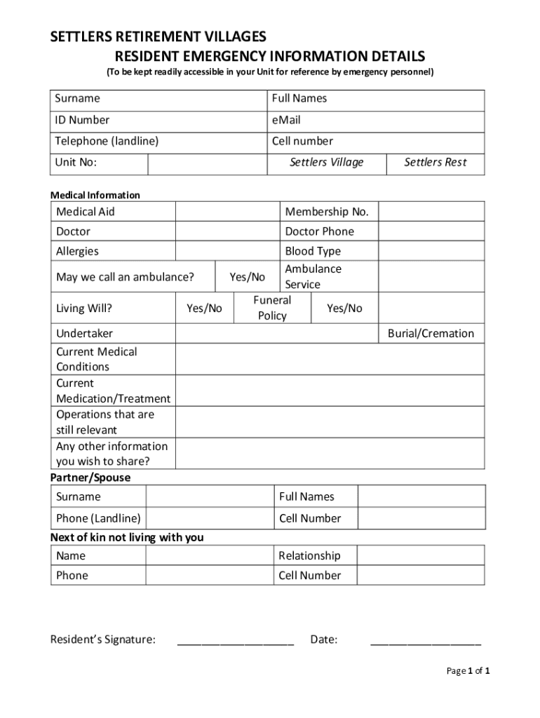 Fillable Online MAINTENANCE REQUEST settlers retirement villages Fax