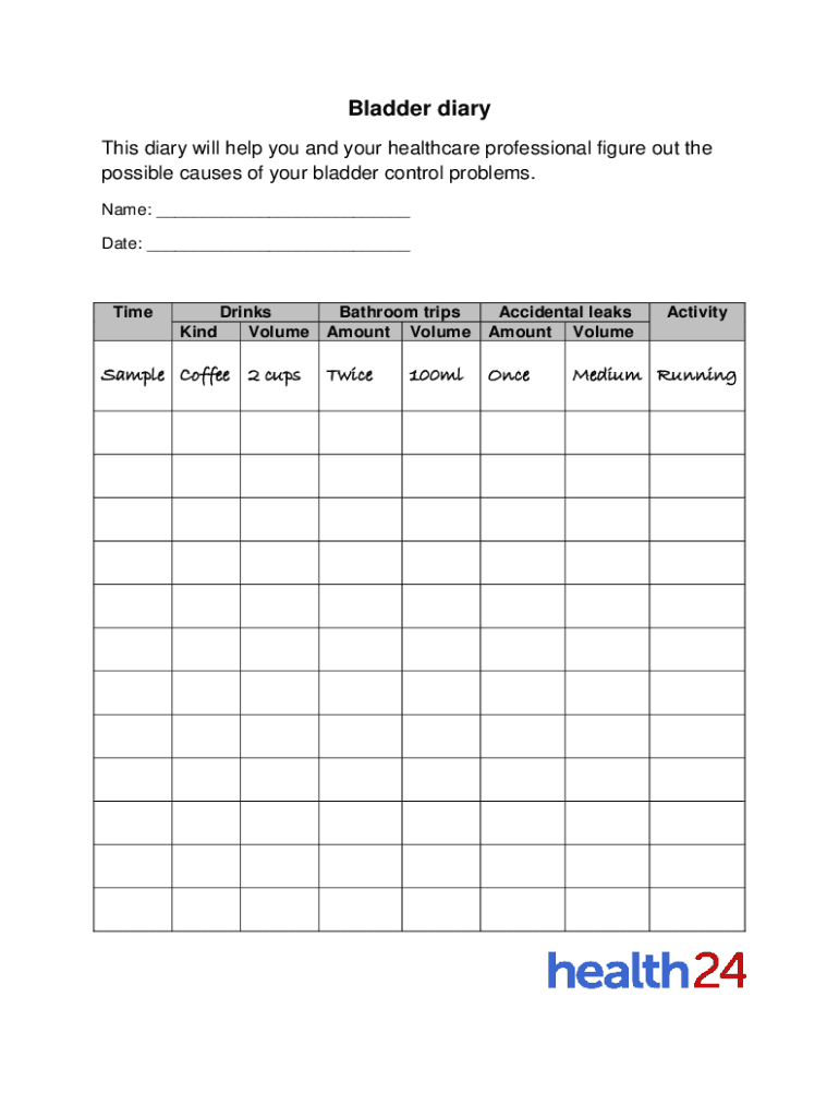 Fillable Online cdn 24 co Bladder Retraining and Keeping a Bladder