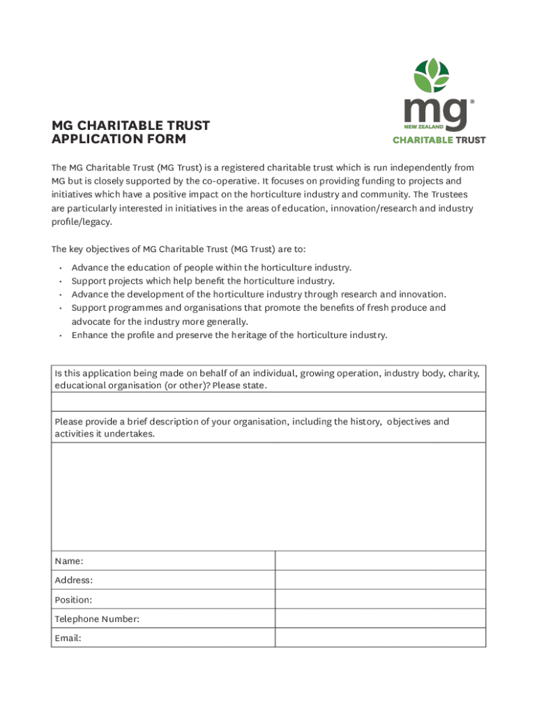 Fillable Online MG Charitable TrustMG New Zealand Fresh Produce Group