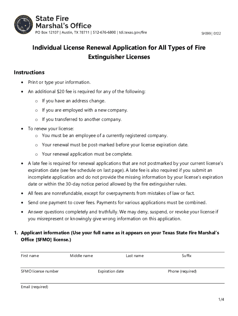 Fillable Online SF099 Individual License Renewal Application for All