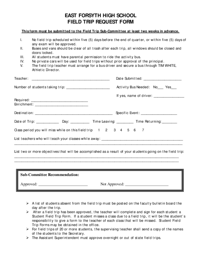 Fillable Online Field Trip Request Form / Overview Fax Email Print